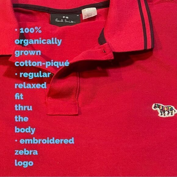 PS PAUL SMITH Zebra Logo Polo Shirt medium on Fuschia - Picture 6 of 12